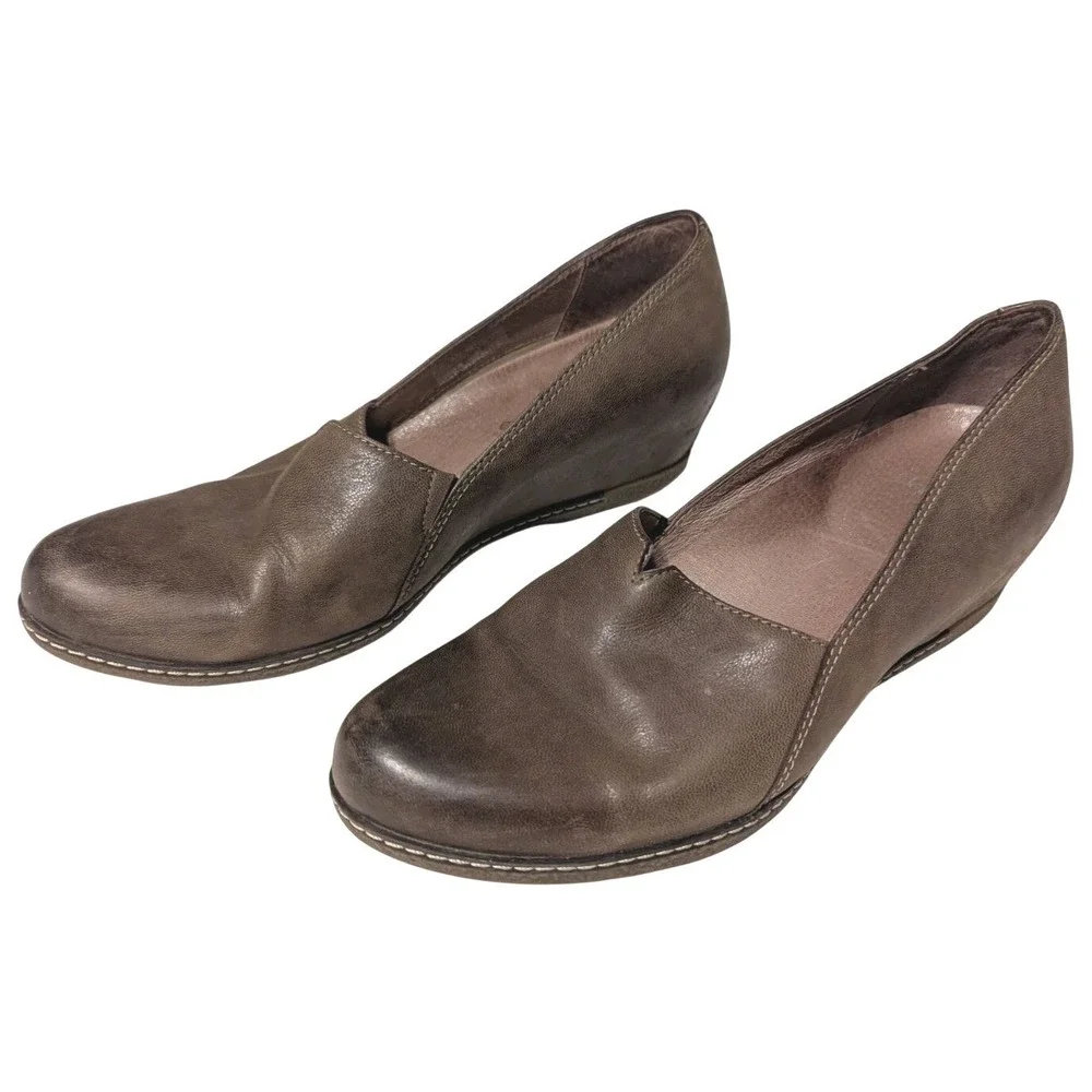 Dansko Women's Liliana Clog Slip On Shoes Brown Leather Wedge Heel EU40 US9.5/10